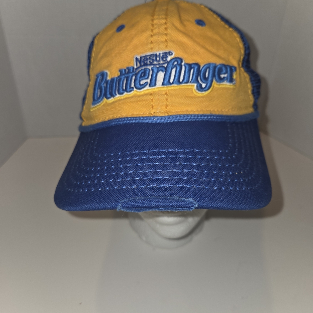 Butterfinger Hat Cap Snap Back Nestle Blue Yellow Mesh Trucker Distressed